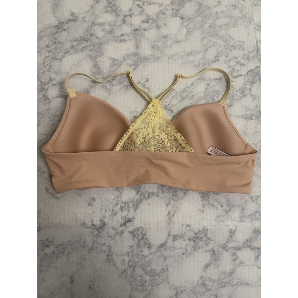 Victoria's Secret Pink Yellow Lace Racerback Front Close Push Up Bra 34C